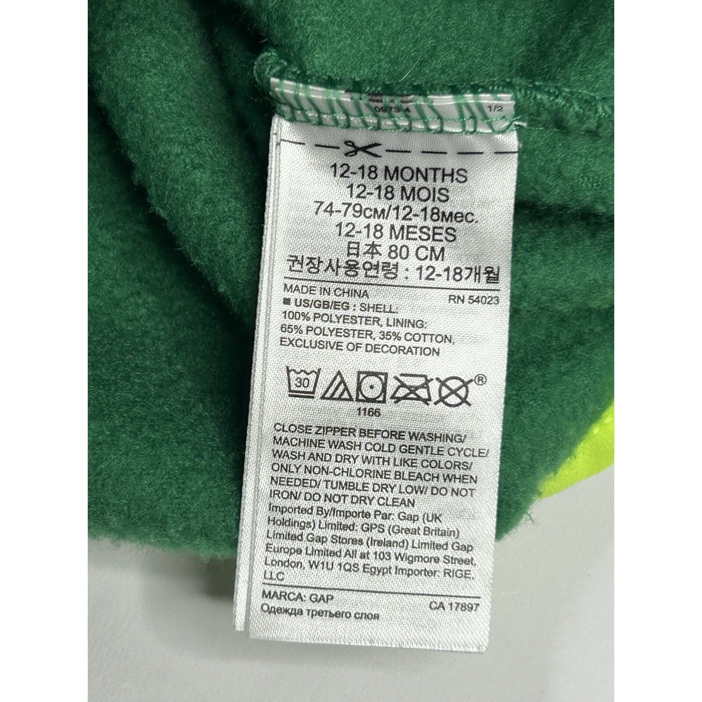 Baby GAP Hoodie Sweatshirt 12-18 months Dinosaur Hood Full Zip Green LOGO UNISEX - Picture 9 of 11